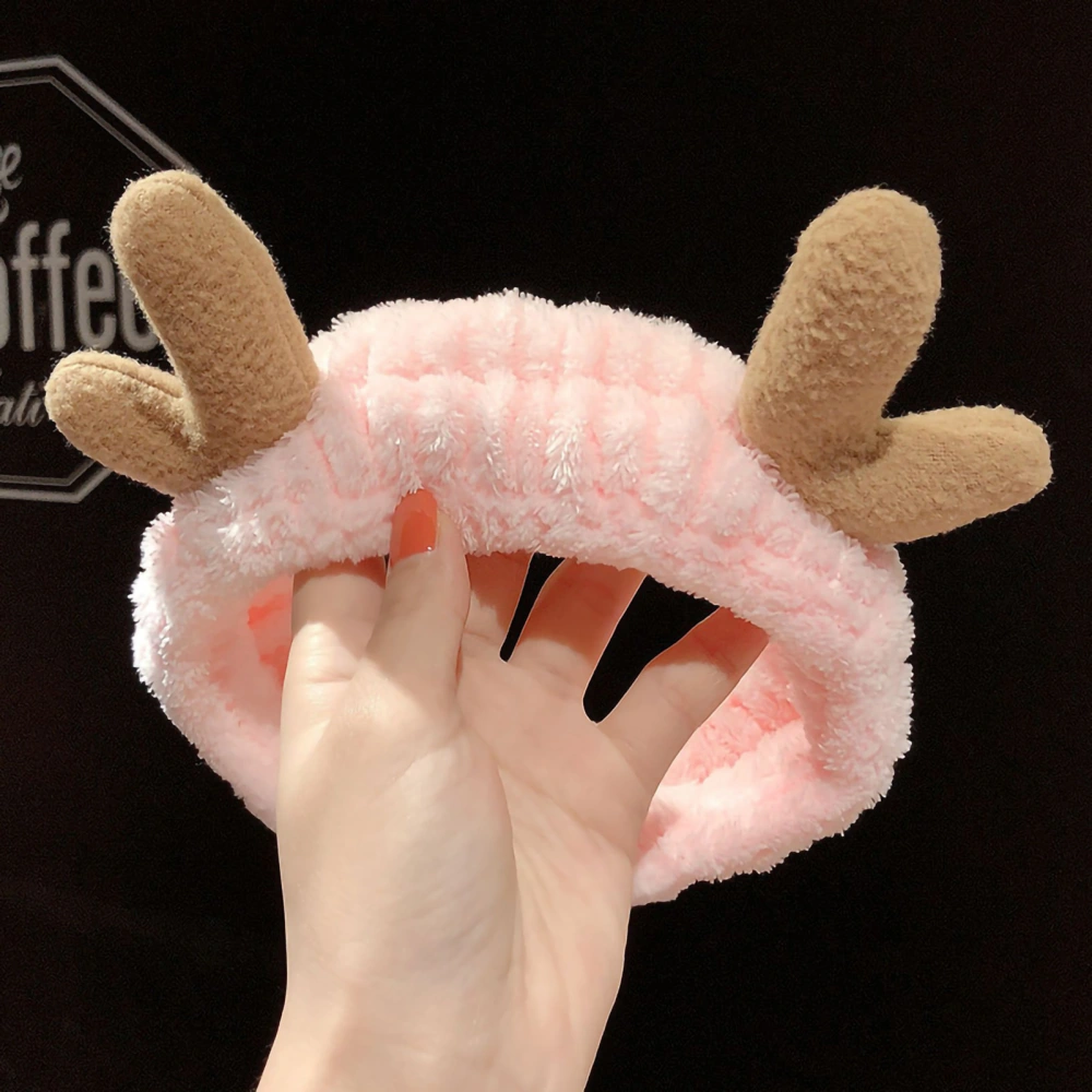 Makeup Headband Cute Look Skin Friendly Soft Elastic Band Face Wash Headband Lightweight Skincare Headbands Small Antlers Pink