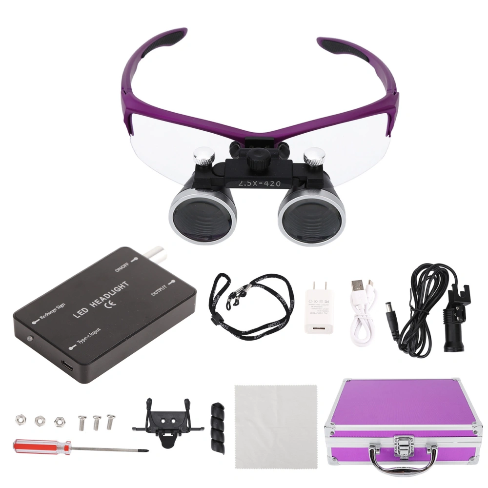 Dental Loupes Magnifying Glasses with LED Light 2.5X Headband Magnifying Glass 100‑240V US Plug