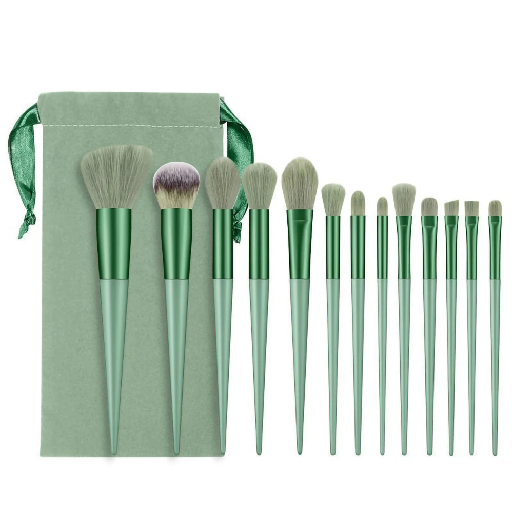 13pcs Set Make Up Brushes Tool Kit Handheld Soft Blending Cosmetics Brushes Kit for Face Powder Concealer Green