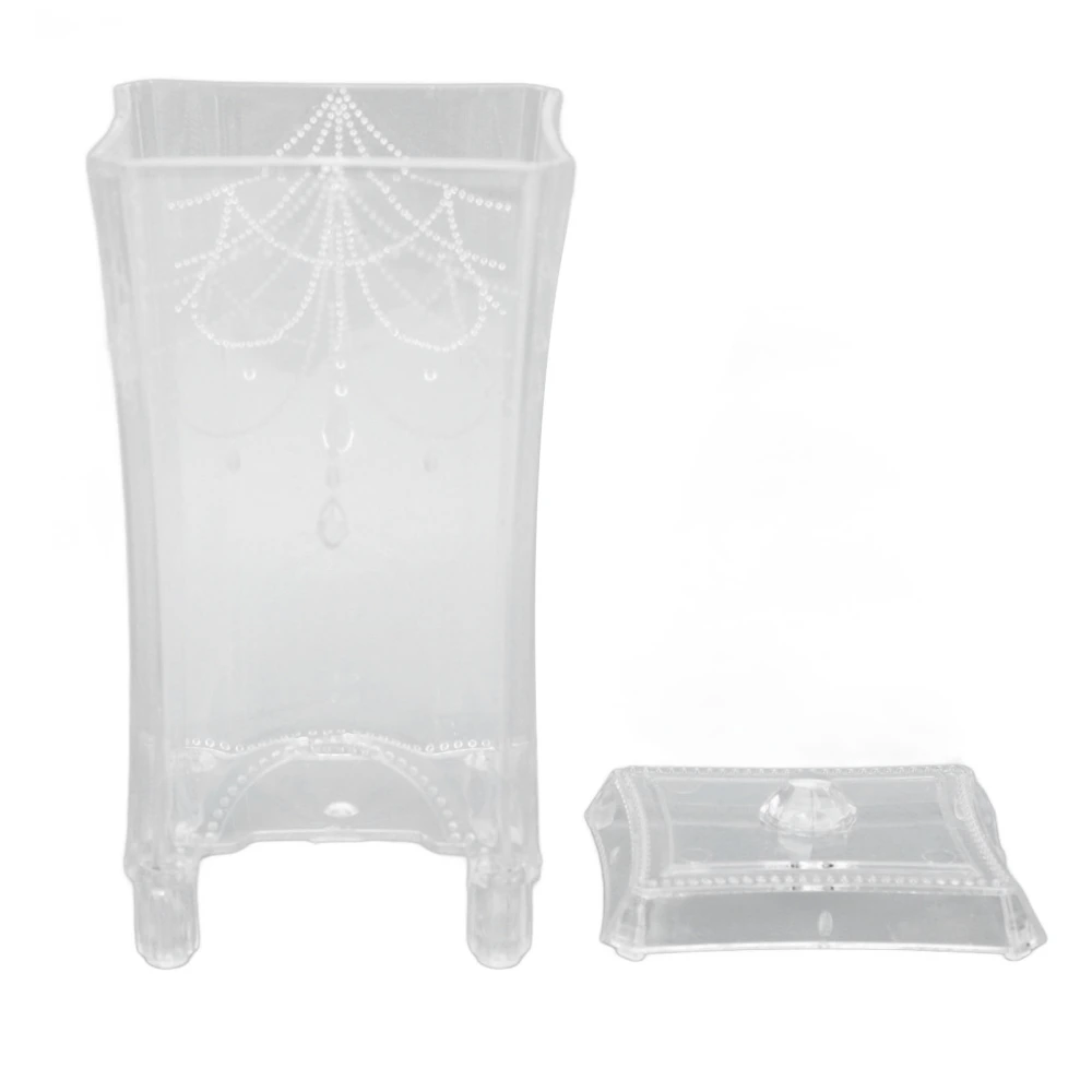 Cotton Pad Holder Storage Box Container Bottom Opening with Cover for Bathroom Home Transparent