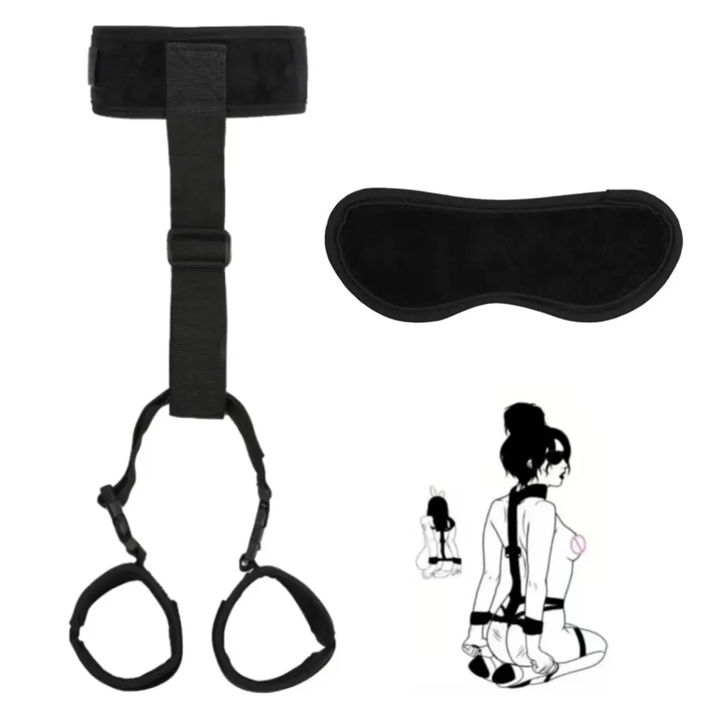 Adult Eye Cover Back Neck Handcuffs Set Adjustable Binding Strap Sex Toys for Masquerade and Cosplay