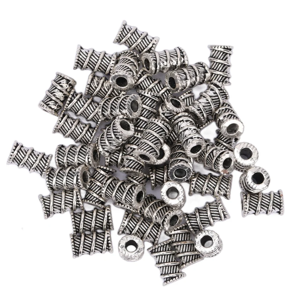 50pcs Viking Beard Beads Tubular Thread DIY Making Moderate Size Alloy Material Comfortable Edges Hair Beads