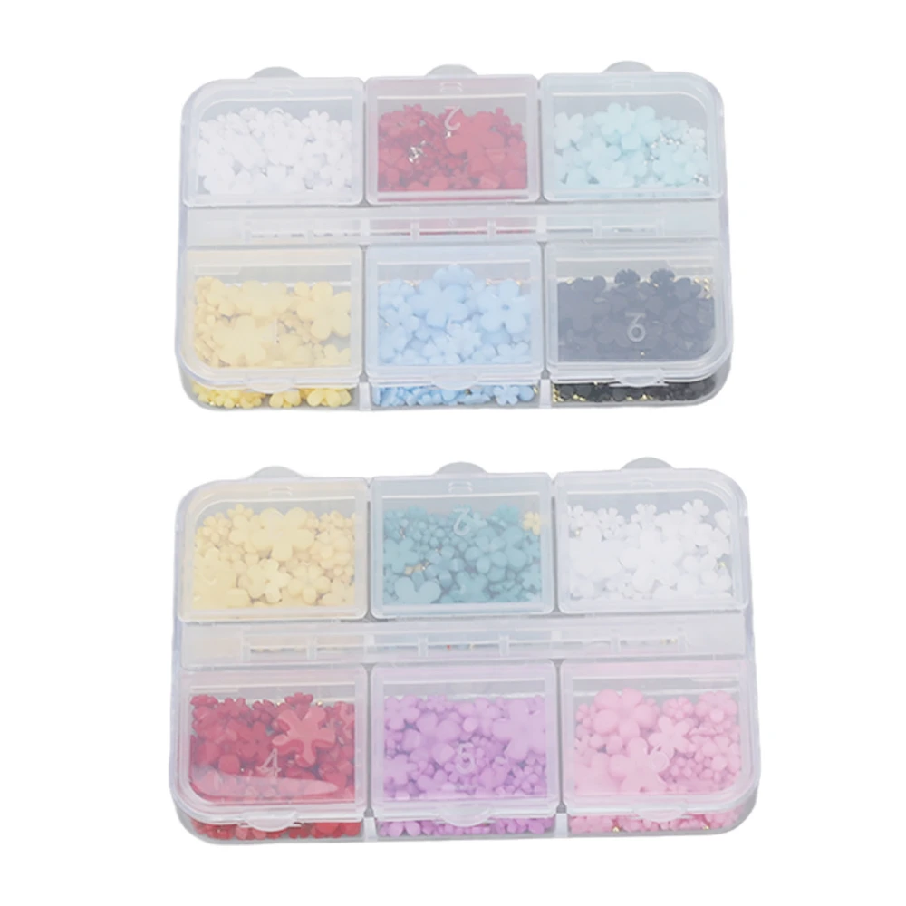 2 Boxes 12 Grids 3D Flower Nail Charms Resin DIY Nail Art Decoration Rhinestones Decals