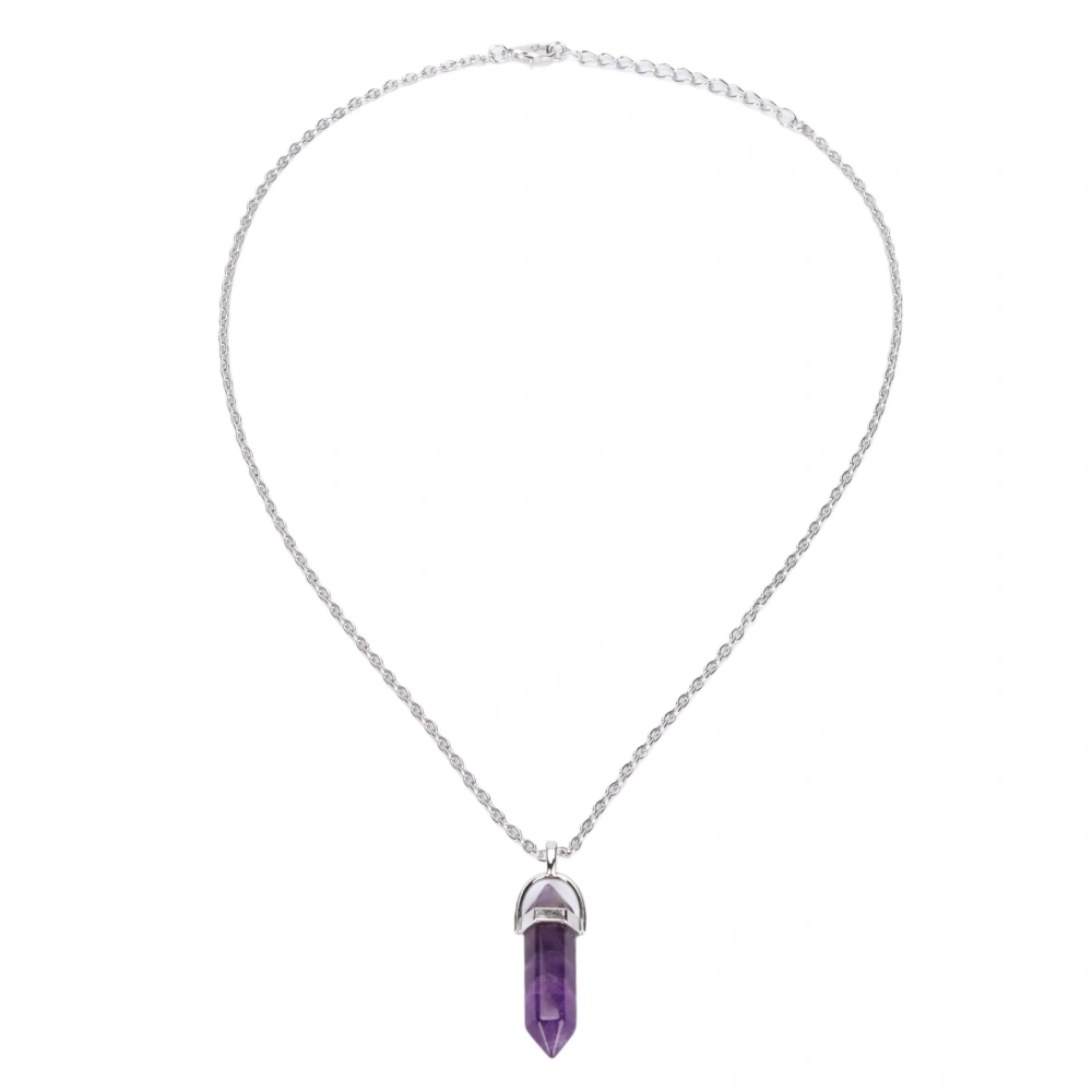 Hexagonal Healing Crystal Pendant Necklace with Chain Natural Stone Jewelry for Men Women Amethyst