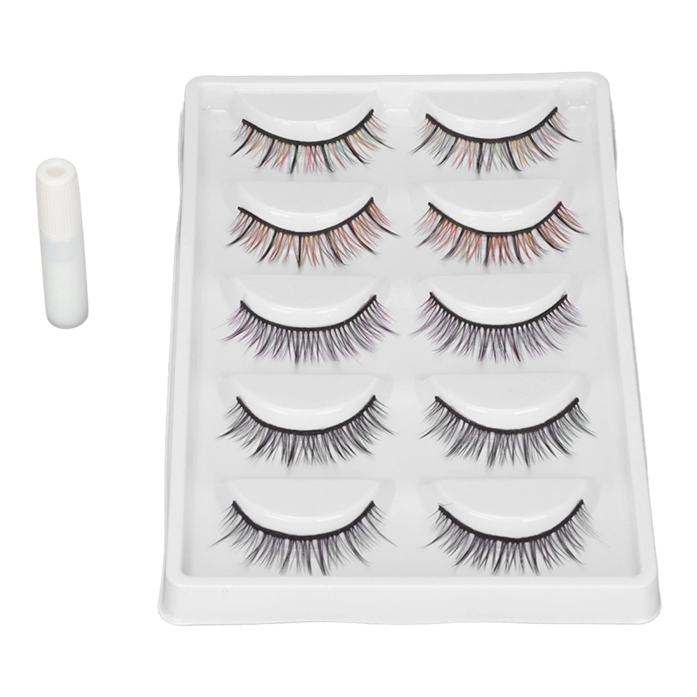 5 Pairs False Colored Eyelashes 6D Semi Manual Colorful Eyelashes with 2ml Glue for Stage Makeup Christmas Cosplay