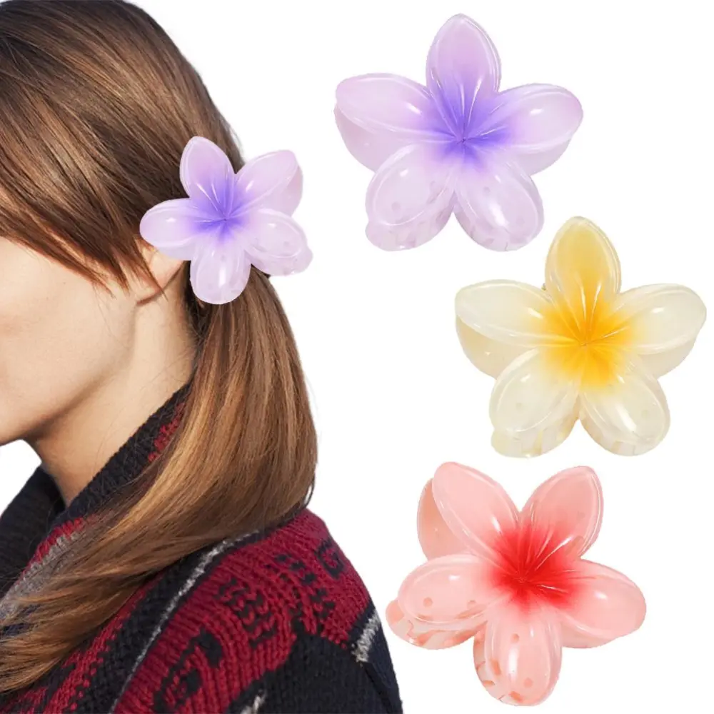 Hawaiian Plumeria Flower Hair Claw Clips for Women Girls Acrylic Gradient Color Petals Hair Clamp Ponytail Hairpin Headdress