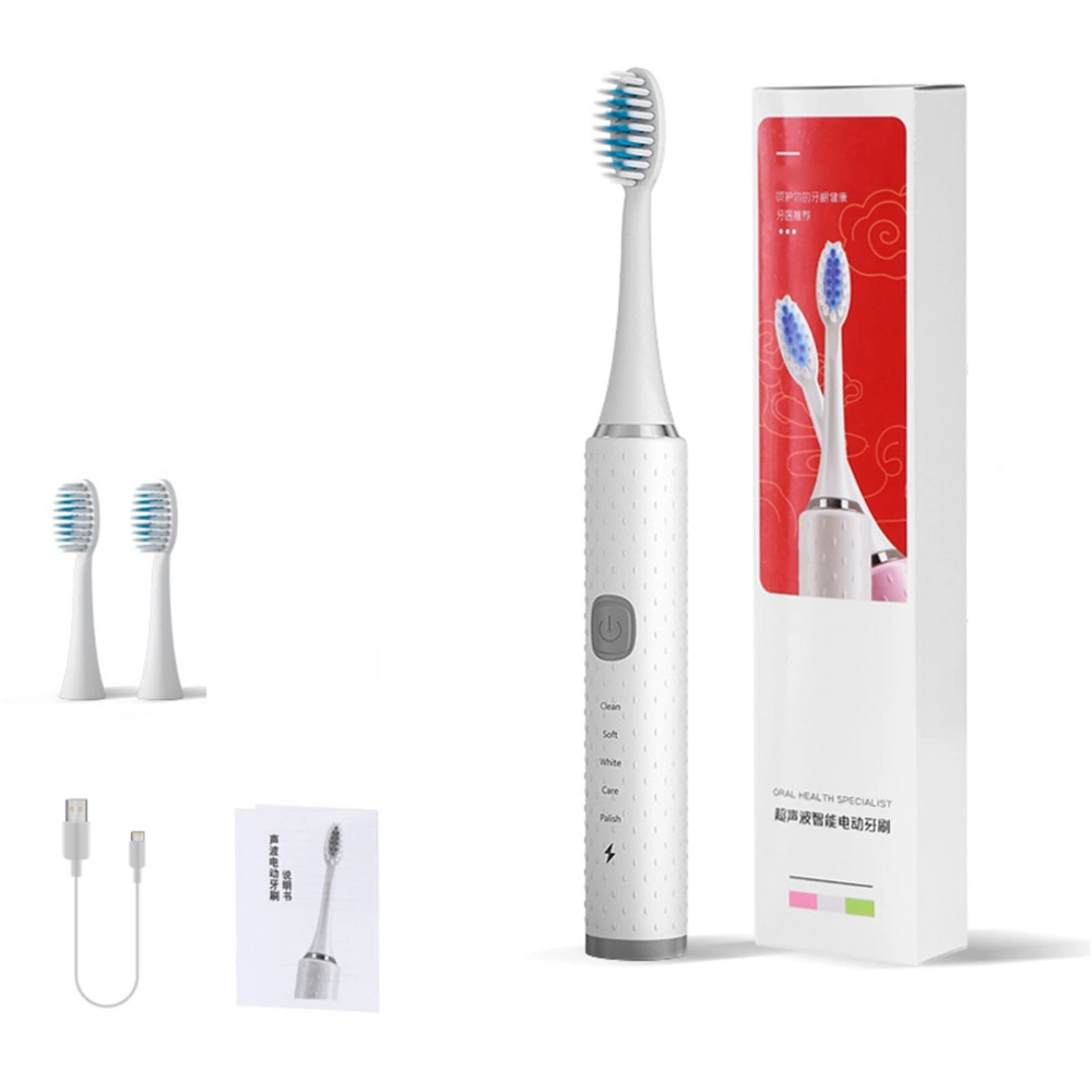 Electric Toothbrush Ultrasonic Soft Bristle Waterproof Whitening Automatic Toothbrush for Adults Children White (Rechargeable)