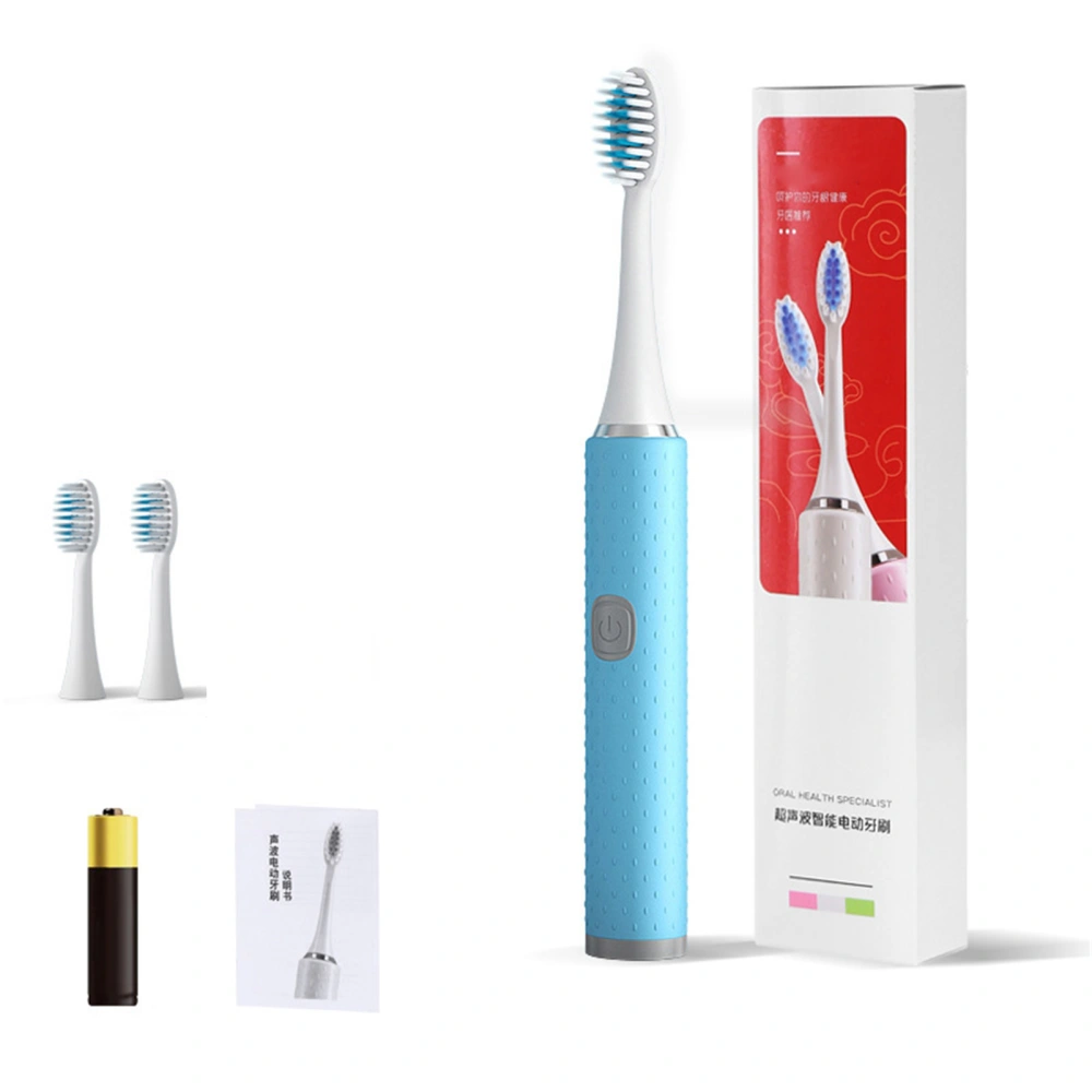 Electric Toothbrush Ultrasonic Soft Bristle Waterproof Whitening Automatic Toothbrush for Adults Children Blue (Battery)