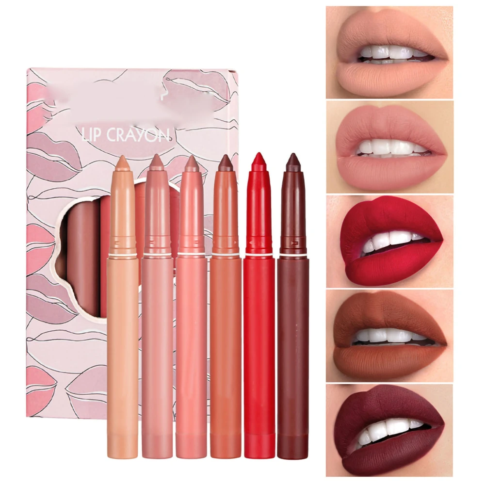 6 Colors Matte Crayon Lipstick Lipstick Makeup Lipstick Set Waterproof Long Lasting Moisturizing Lipstick Crayons