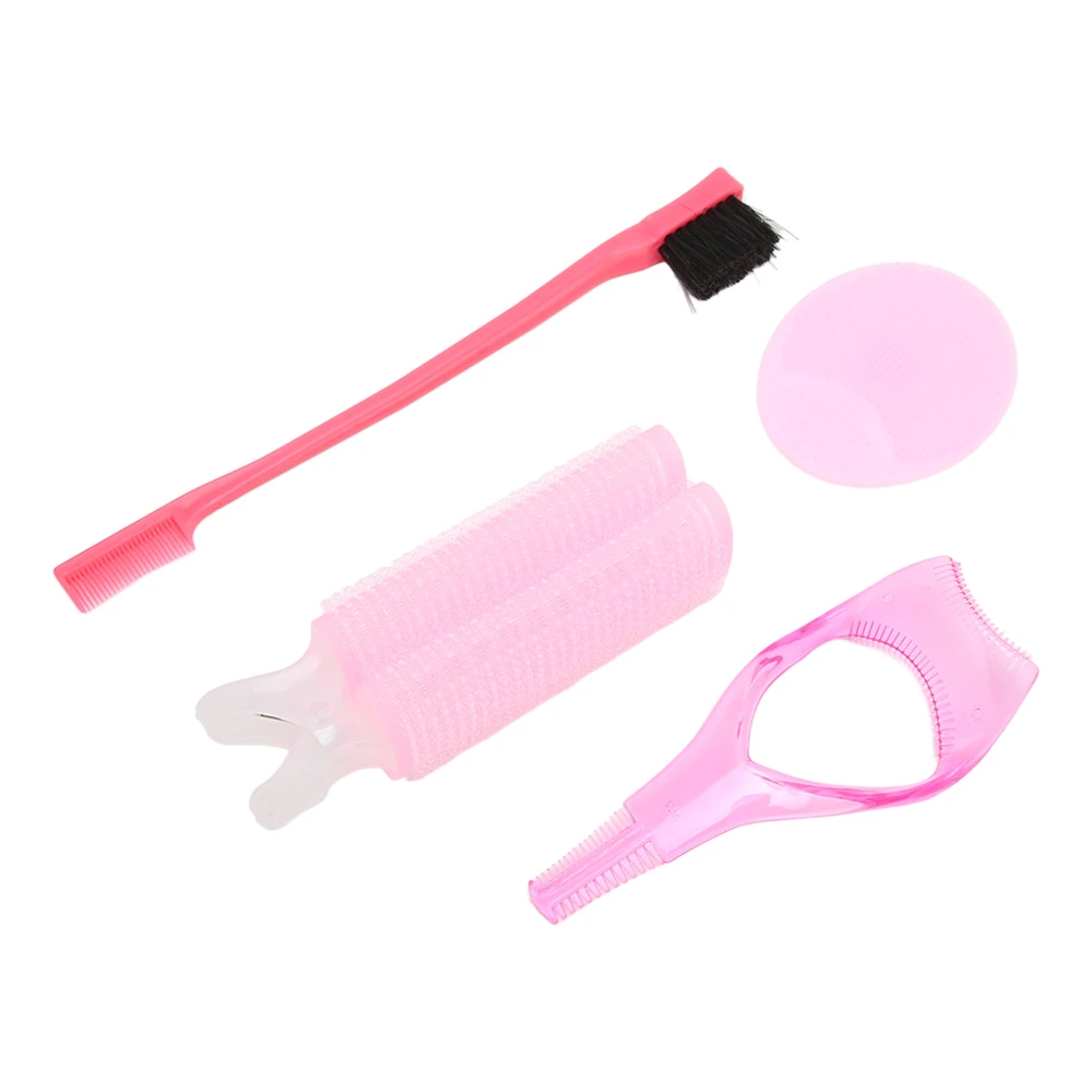 Hair Dressing Curler Face Cleaning Brush Eyebrow Brush Eyelash Assistant Women Beauty Set Pink