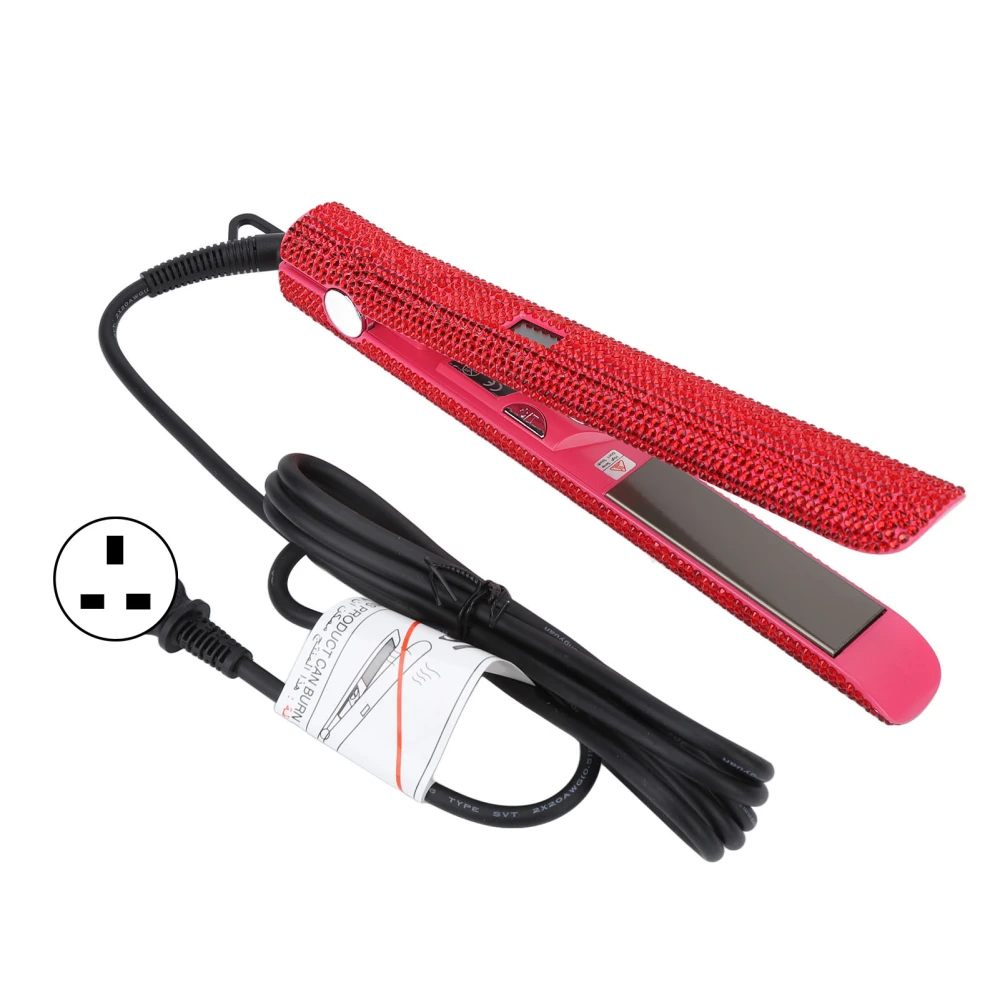 Professional Red Hair Straightener Titanium Curler Straightening Curling Rhinestone Flat Iron UK Plug 220V