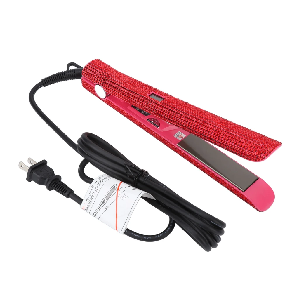 Professional Red Hair Straightener Titanium Curler Straightening Curling Rhinestone Flat Iron US Plug 110V