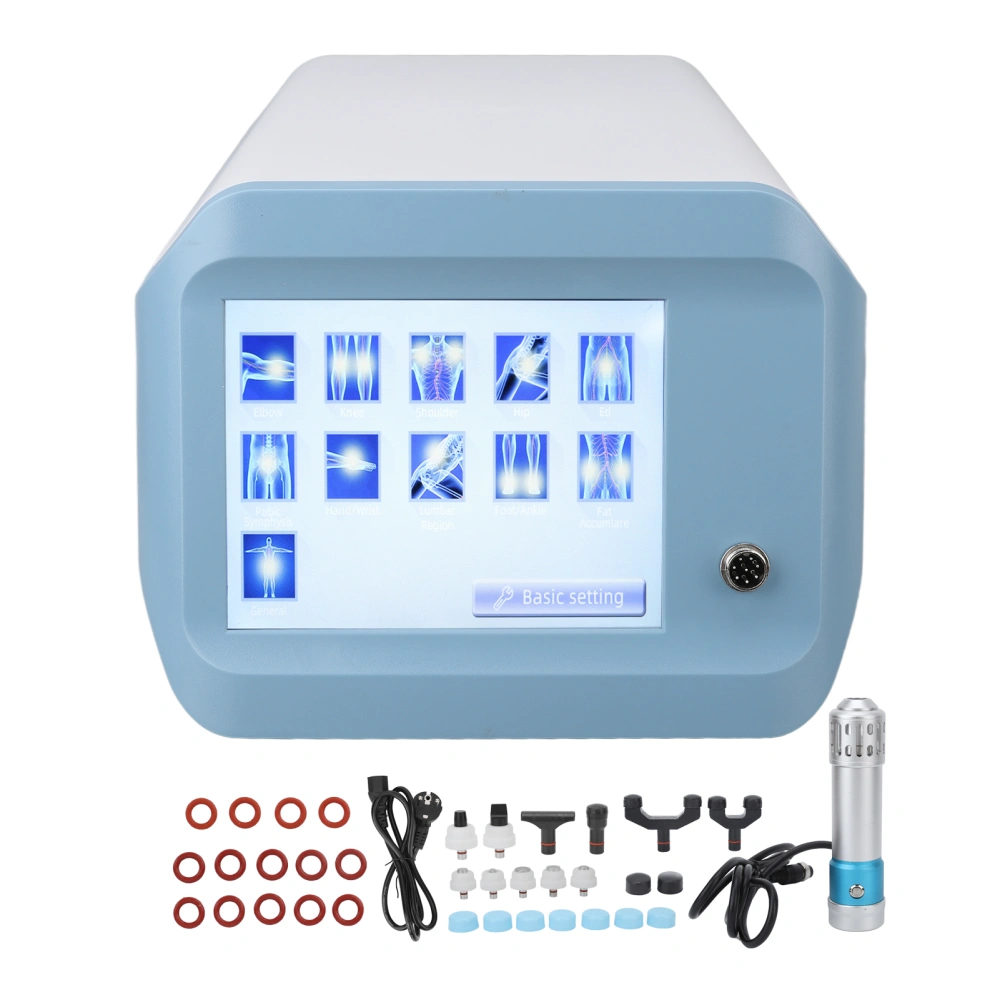 ED Shockwave Machine Stimulate Acupoints Extracorporeal Shock Wave Therapy Device with 11 Massage Heads Blue Silver 100‑240V EU Plug