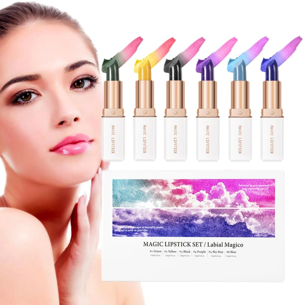 6 Color Lipstick Color Changing Lipstick Lip Stain Long Lasting Waterproof Lip Gloss with Natural Formula