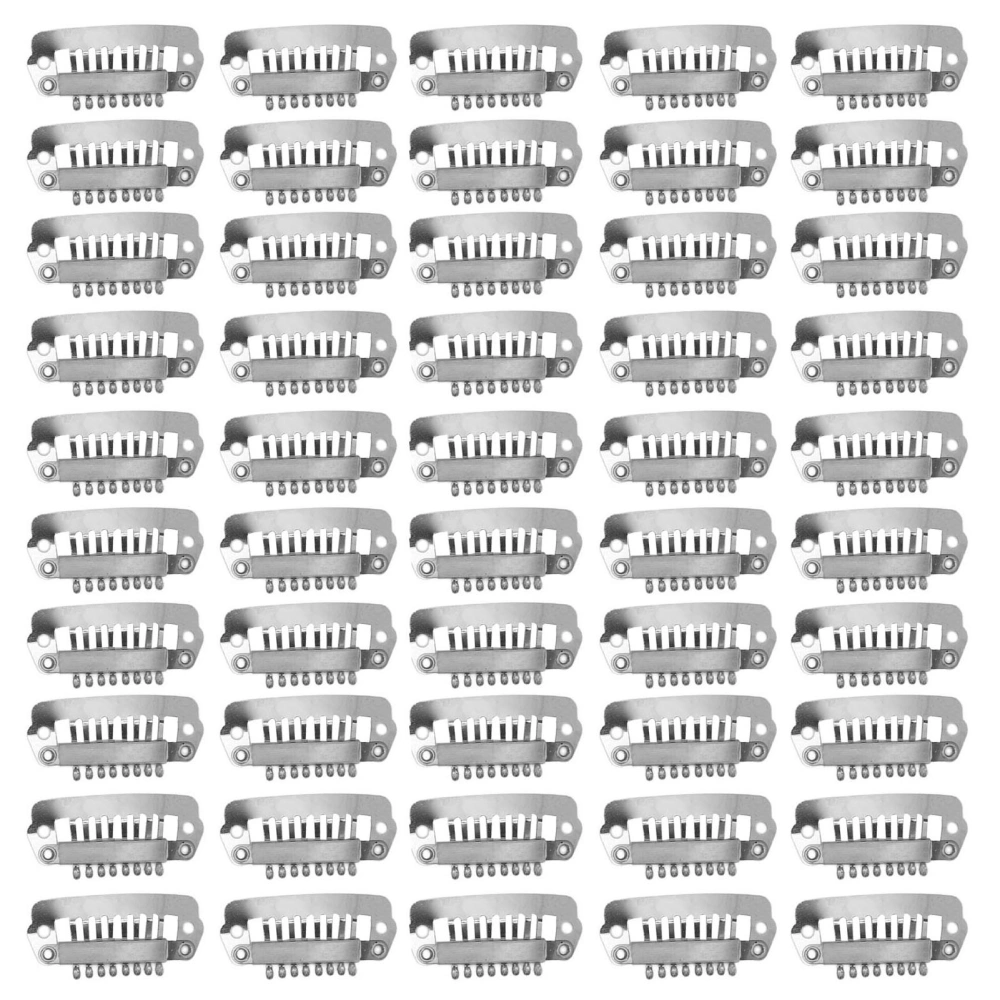 50pcs Hair Extension Clips Set Stainless Steel DIY 8 Teeth Snap Comb Wig Clips Accessories 1.1in Silver