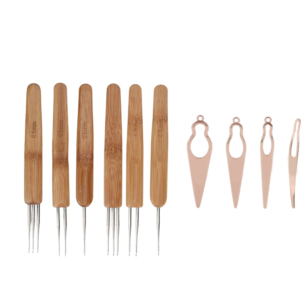 10pcs Dreadlocks Tool Set Alloy Bamboo Crochet Hook Dreadlocks Needles Kit for Hair Styling Rose Gold