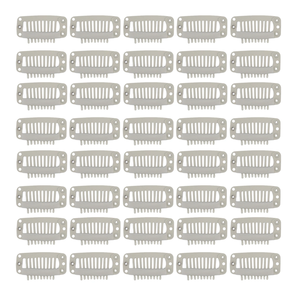 40pcs Wig Clip Set Stainless Steel DIY 9 Teeth Snap Comb Hair Extension Clips Accessories 1.3in Beige