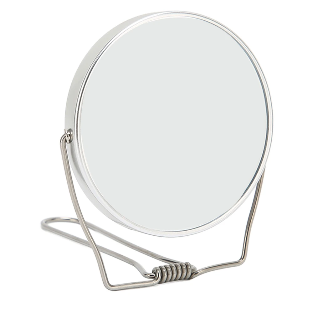 2 Sided Vanity Mirror 360 Degree Rotation Aluminum Frame Silver Vanity Mirror with Stainless Steel Stand for Office Dormitory