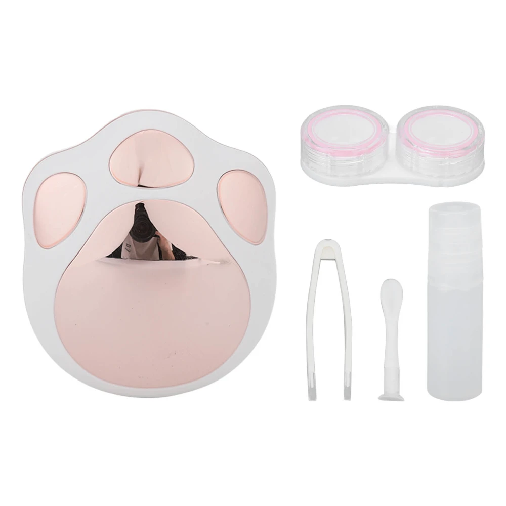 Contact Lens Case Mirror Look Cartoon Paw Style Plastic Material Lightweight Portable Travel Contact Lens Container Pink