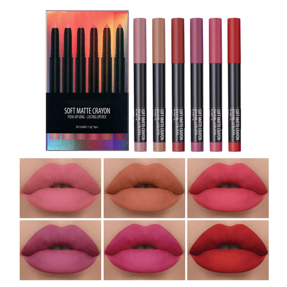 6 Pcs Matte Lipstick Set High Pigment Lip Crayon Waterproof Long Lasting Matte Lipsticks Non Stick Cup Makeup Lipstick Crayons for Women