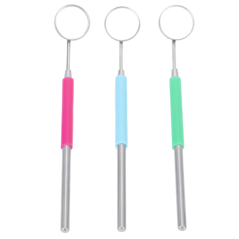 3pcs Eyelash Extension Mirror Compact Extended Handle Lightweight Dental Inspection Mirror Blue Green Rose Red