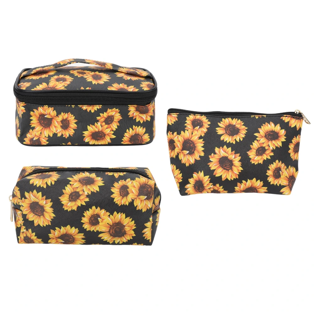 3pcs Sunflower Makeup Bags Travel Toiletry Bag Portable Gold Zipper Waterproof Storage Case Cosmetic Pouch