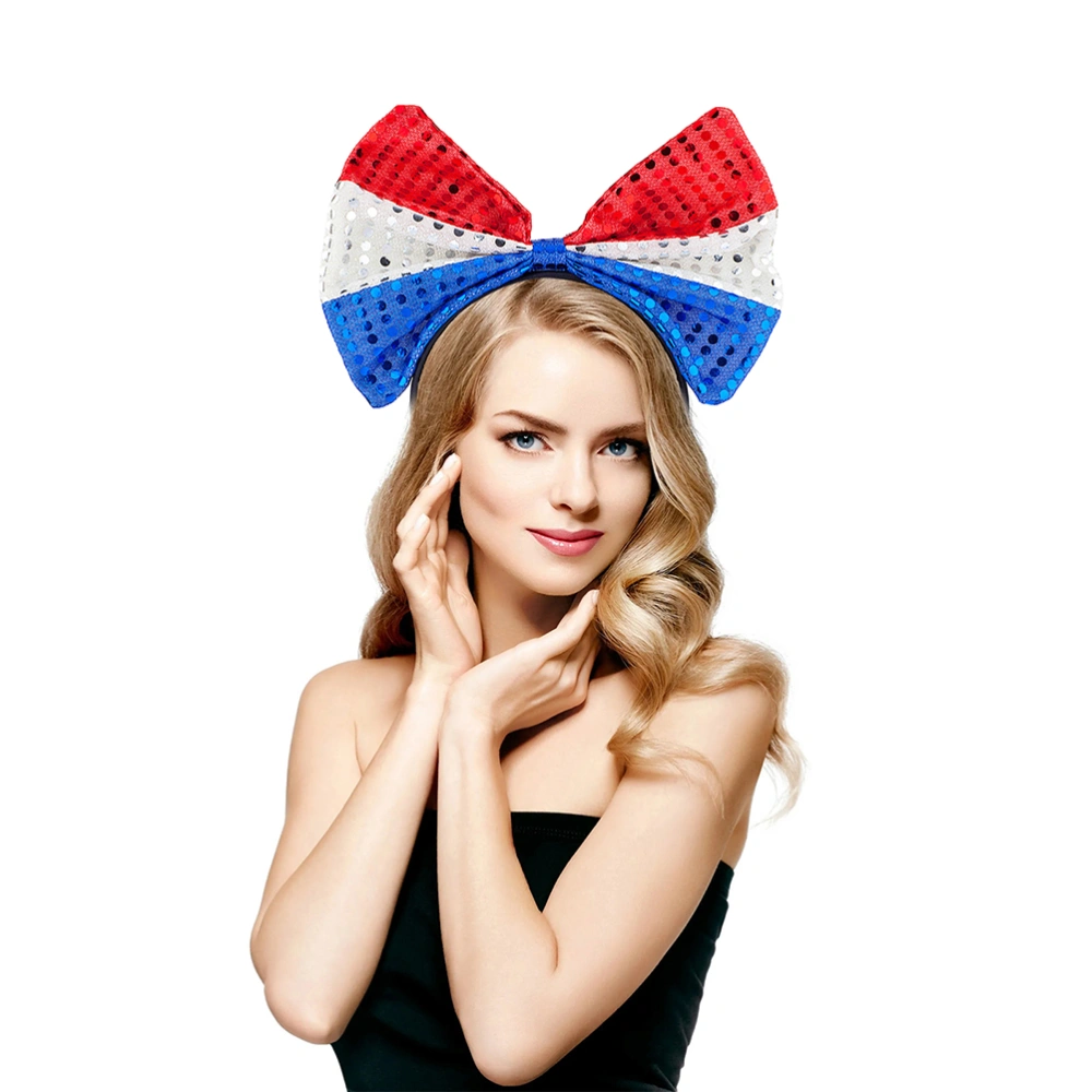 American Flag Headband Independence Day Sequin Bow Hairband Red White Blue Hair Hoop Fashion Photo Props