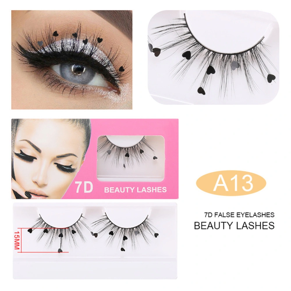 7D Sequins False Eyelashes Peach Heart Glitter Eyelashes Extension Curler Lashes Makeup Party Wedding