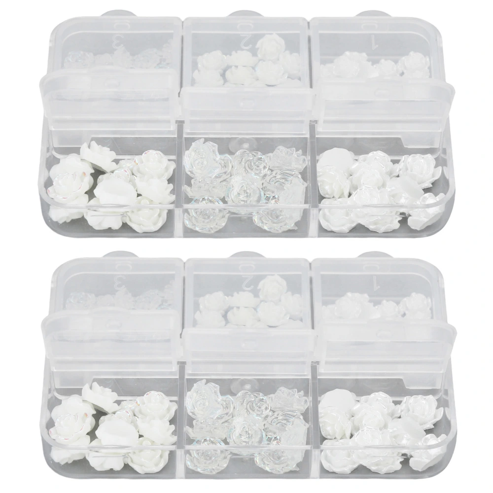 2 Boxes Nail Art Decorations Delicate Compact White Rose Camellia Nail Art Rhinestones for Girls