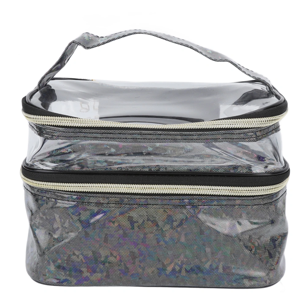 Double Layer Cosmetic Bag Large Capacity Waterproof Unique Black Transparent Design Portable Makeup Storage Bag