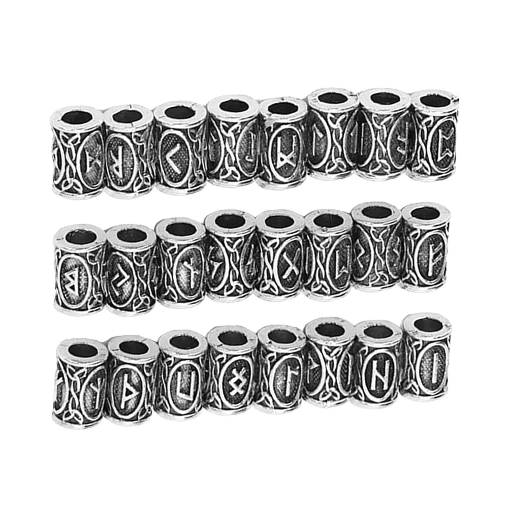 24pcs Hair Beard Beads Alloy Unique Patterns Vintage Hair Braiding Beads Dreadlocks Accessories Silver