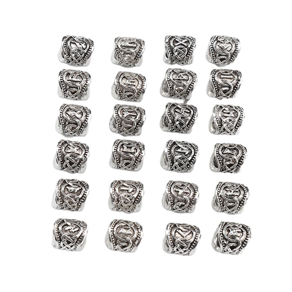 24pcs Alloy Beard Bead Dreadlocks Hair Braiding Bead Pendant for Bracelet Necklace DIY Silver