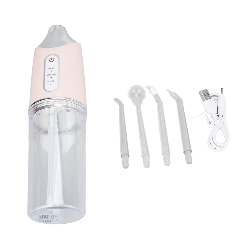 Electric Oral Irrigator 3 Modes 4 Nozzles 360 Degree Rotating High Frequency Dental Teeth Cleaner Pink English