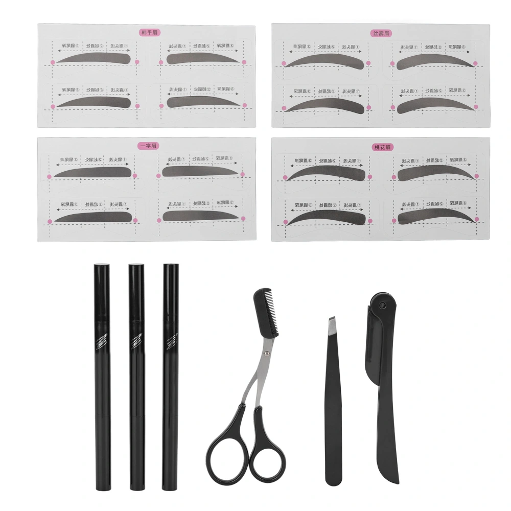 Eyebrow Grooming Kit Professional Portable Eyebrow Razor Scissors Tweezers Brow Pencil Card Set