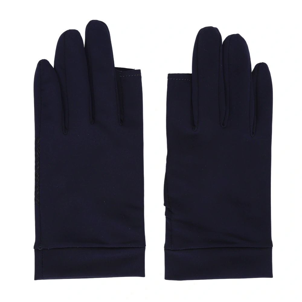 UV Protection Gloves High Elasticity Breathable 2 Cut Finger Gloves Sweat Wicking Ice Silk Sunscreen Gloves for Fishing Blue