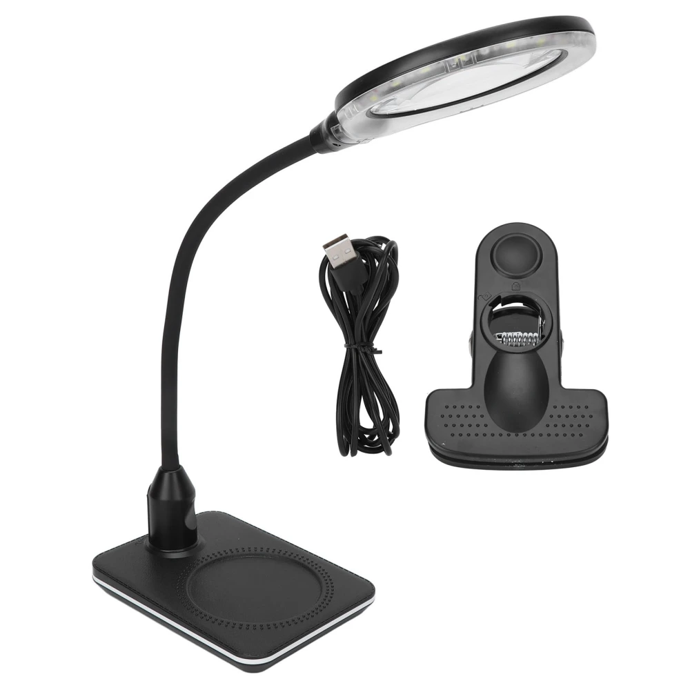 Magnifying Lamp 3X Primary 10X Secondary Clip On Soft LED USB Port Adjustable Gooseneck Magnifier with Light