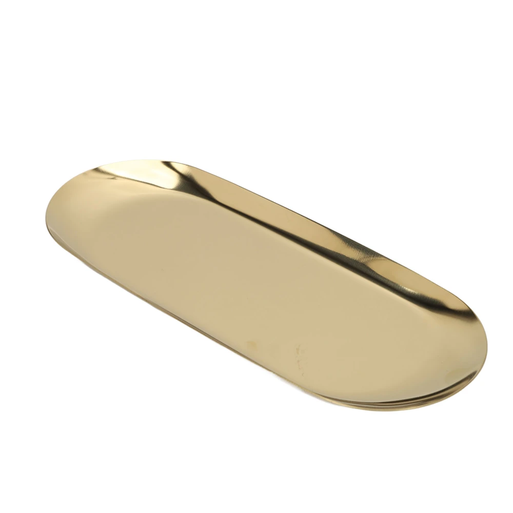 Oval Jewelry Tray Mirror Reflection Vacuum Plating Oval Decorative Tray Glossy Edge Oval Nail Storage Tray for Jewelry Gold