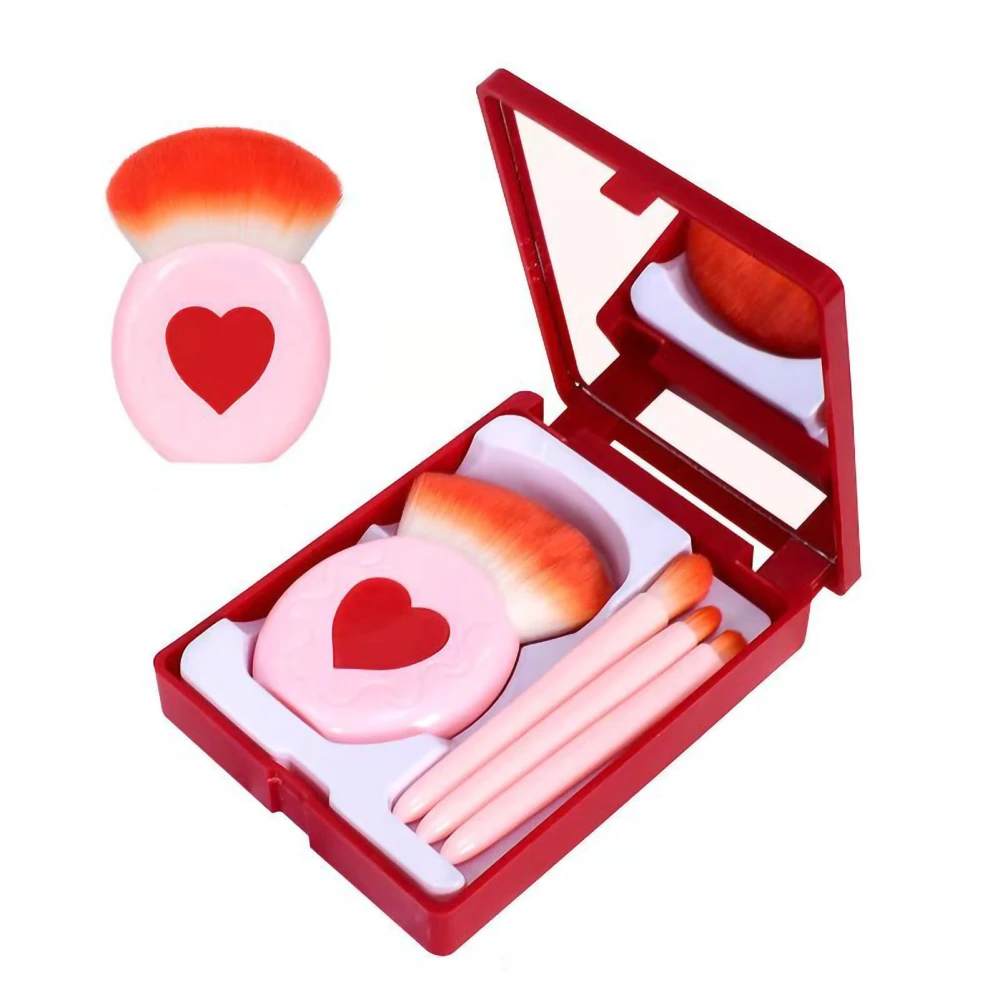 5 Pcs Travel Makeup Brushes Set Professional Mini Cosmetic Brush Kit With Mirror Case for Beauty Red Cosmetic Mirror Box Set