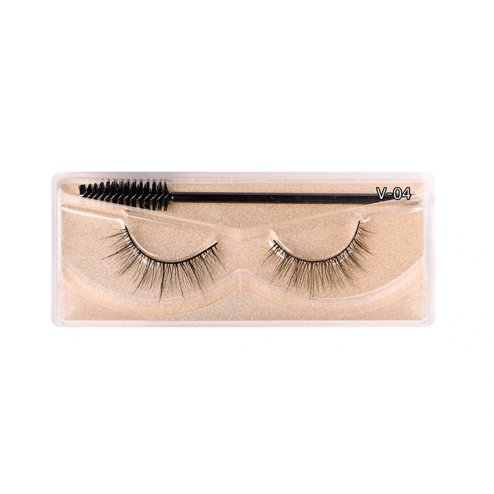 1 Pair False Eyelash Fiber 3D Comfortable Strip Lash with Eyelash Brush for Everyday Stage Party Makeup V04