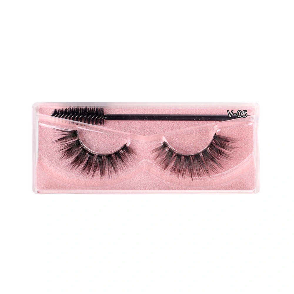 1 Pair False Eyelash Fiber 3D Comfortable Strip Lash with Eyelash Brush for Everyday Stage Party Makeup V05