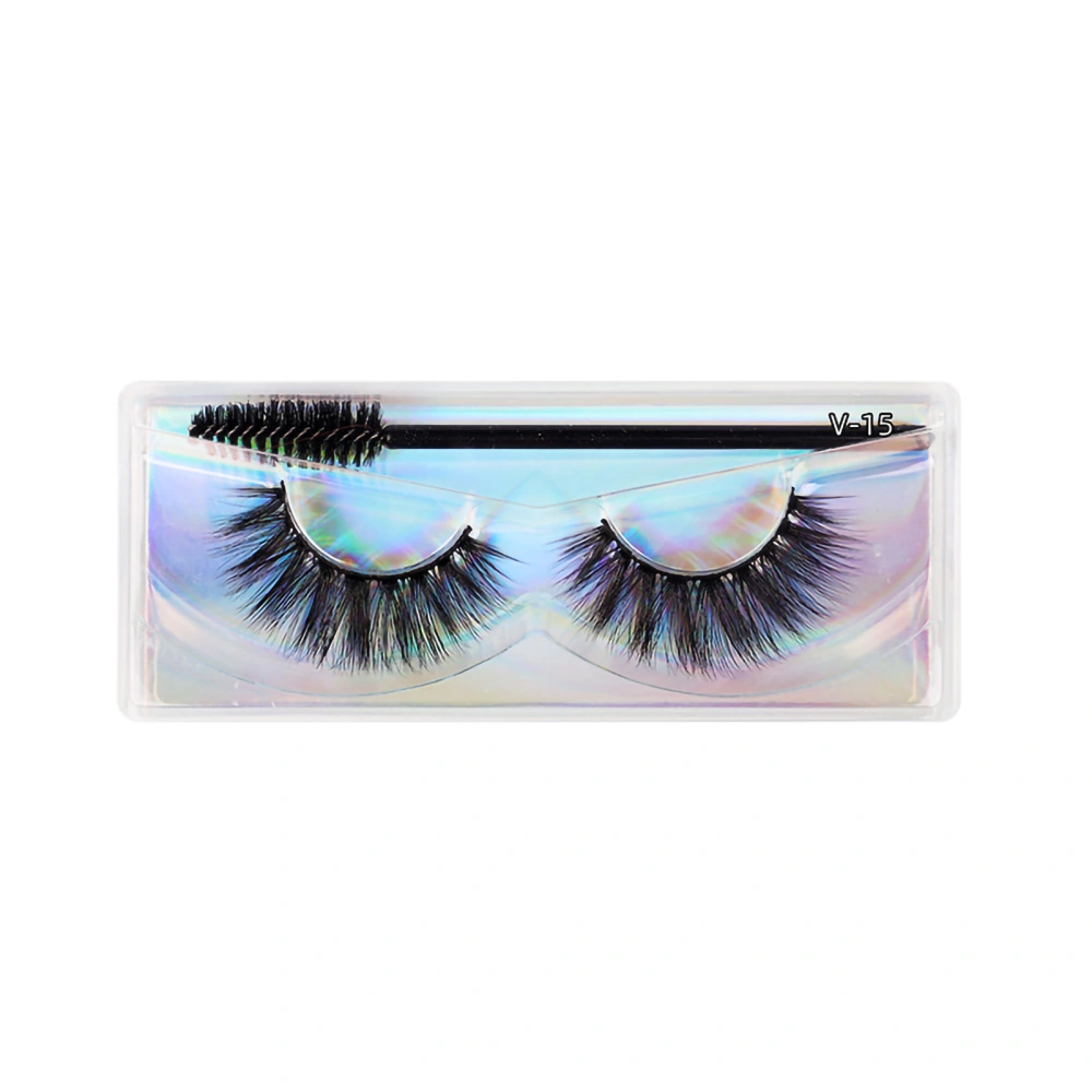 1 Pair False Eyelash Fiber 3D Comfortable Strip Lash with Eyelash Brush for Everyday Stage Party Makeup V15