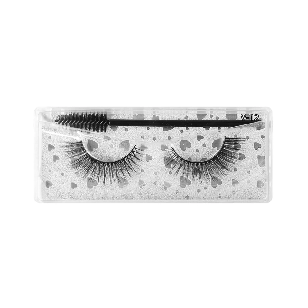 1 Pair False Eyelash Fiber 3D Comfortable Strip Lash with Eyelash Brush for Everyday Stage Party Makeup V12