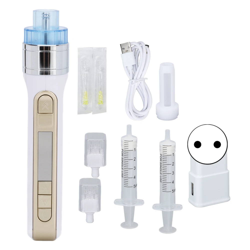 Skin Water Injection Pen Moisturizing Wrinkle Removal Serum Injection Beauty Device Gold 100‑240V UK Plug