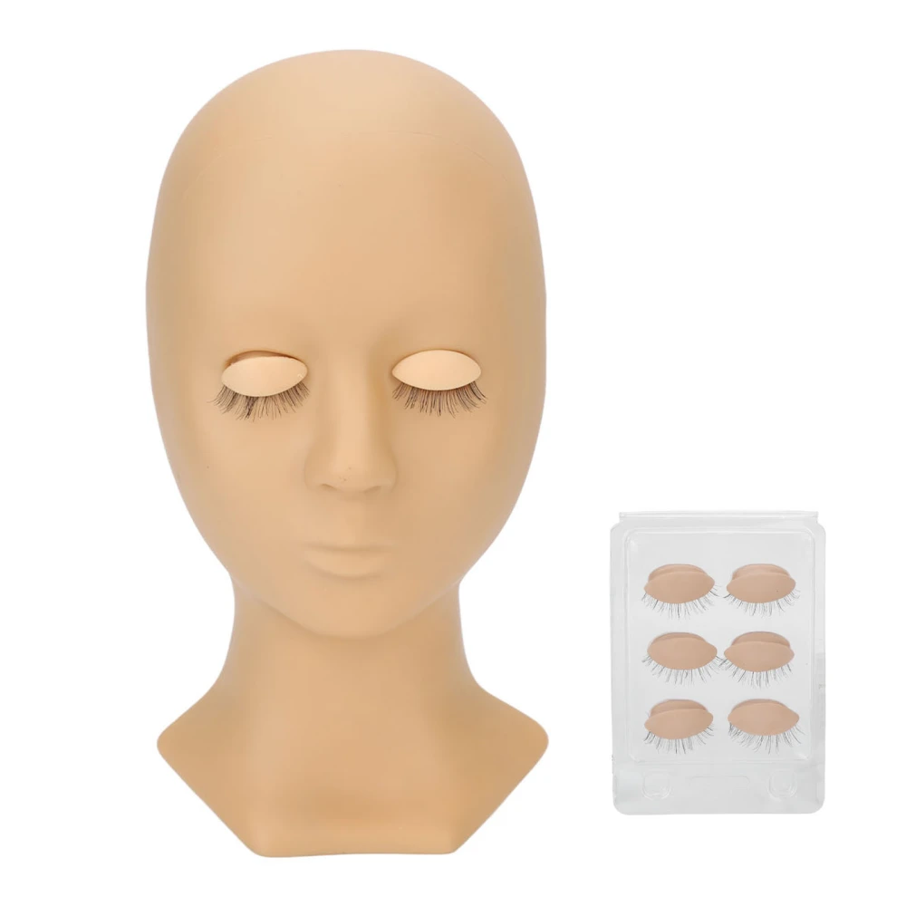 Lash Extension Practice Mannequin Head Silicone Makeup Training Head with 4 Pairs Replaceable Eyes Skin Color