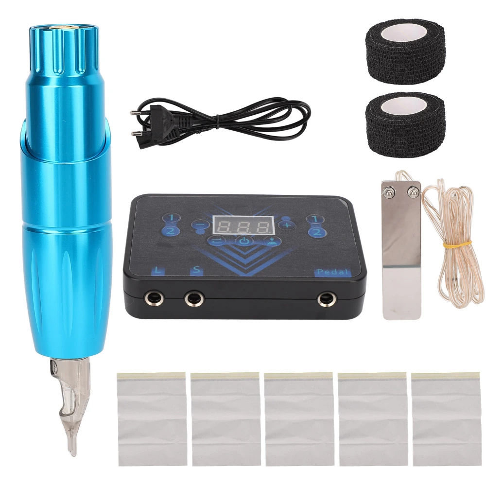 Tattoo Motor Machine Pen RCA Clip Cord 2 Operation Modes Power Supply Liner Shader Rotary Tattoo Machine Blue 90‑265V EU Plug