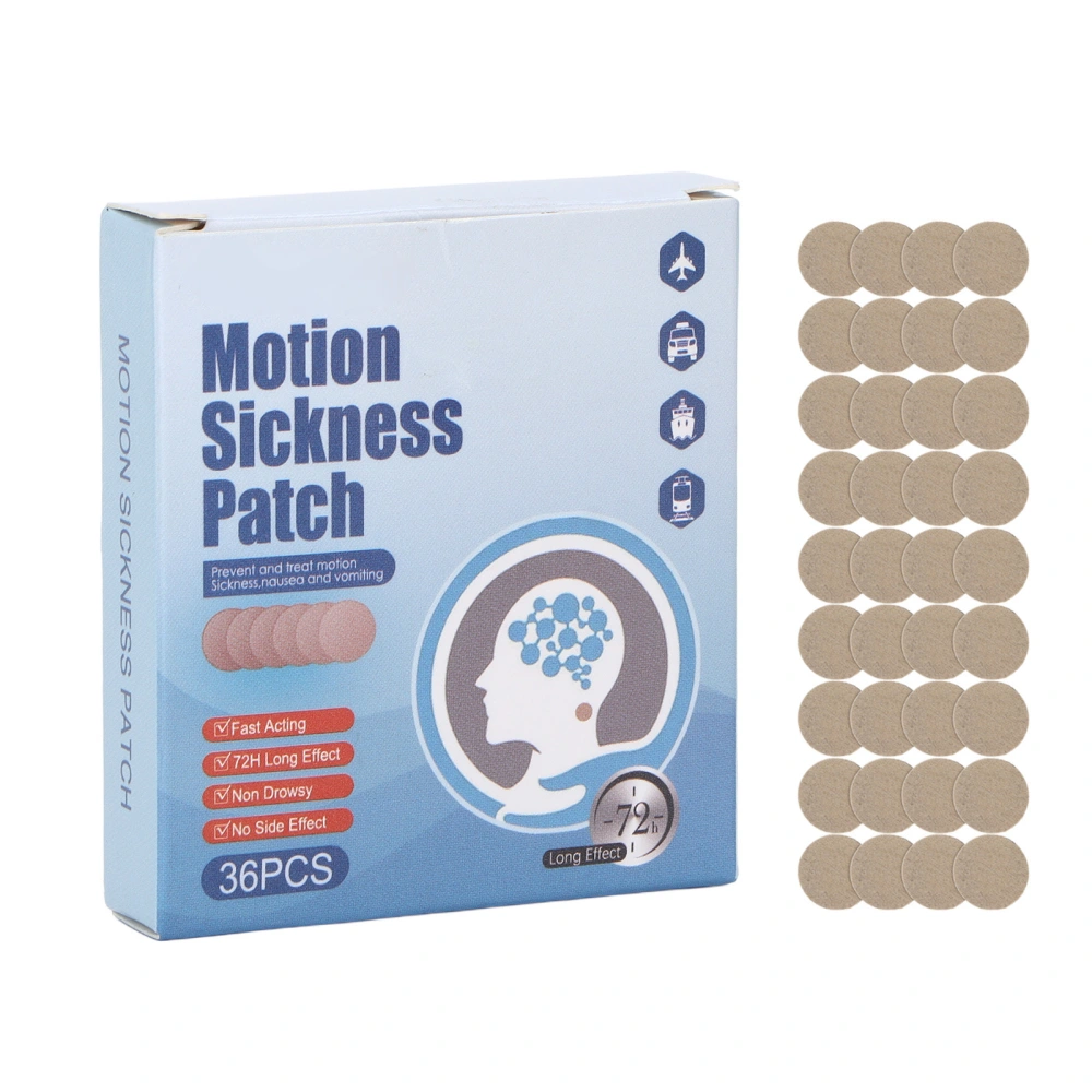 36pcs Motion Sickness Patch Fast Acting Vomiting Nausea Dizzines Relief Patch for Car Ship Airplane Trip