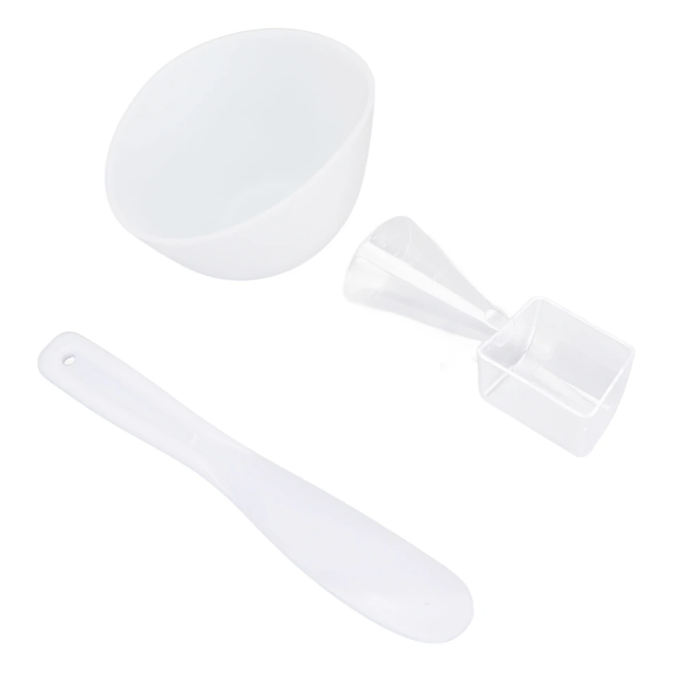 3pcs Face Mask Bowl Spatula Set Measuring Spoon Soft Silicone Washable Reusable Skin Care Clay Mask Applicator White