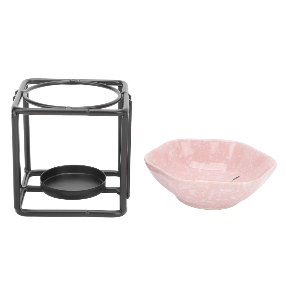 Fragrant Oil Warmer Iron Frame Ceramic Bowl Tealight Candle Holder Aromatherapy Diffuser Pink