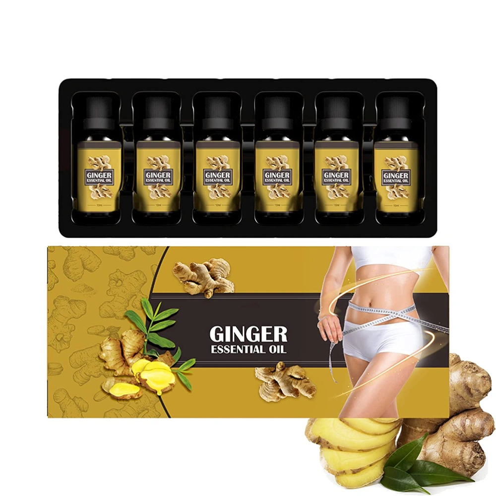 6 Pack Belly Drainage Ginger Oil 10ml Body Slimming Essential Oil Massage Oil Moisturizing Firming Belly Thighs Muscles