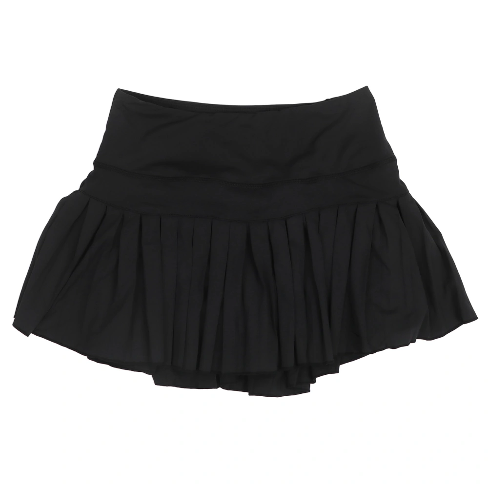 Tennis Pleated Skirt Breathable Inner Shorts Fashionable Black Women Sports Skirt with Pockets for Running Yoga L